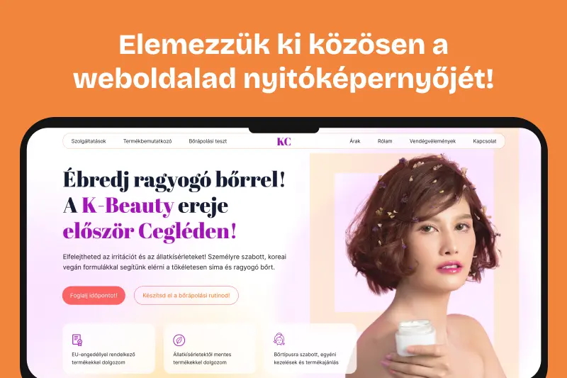 Koreai k-beauty kozmetika nyitóképernyő, hero szekció weboldal terv